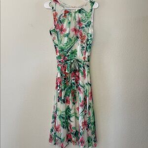 Eliza J White Sleeveless Floral Midi Dress with Tie Waist